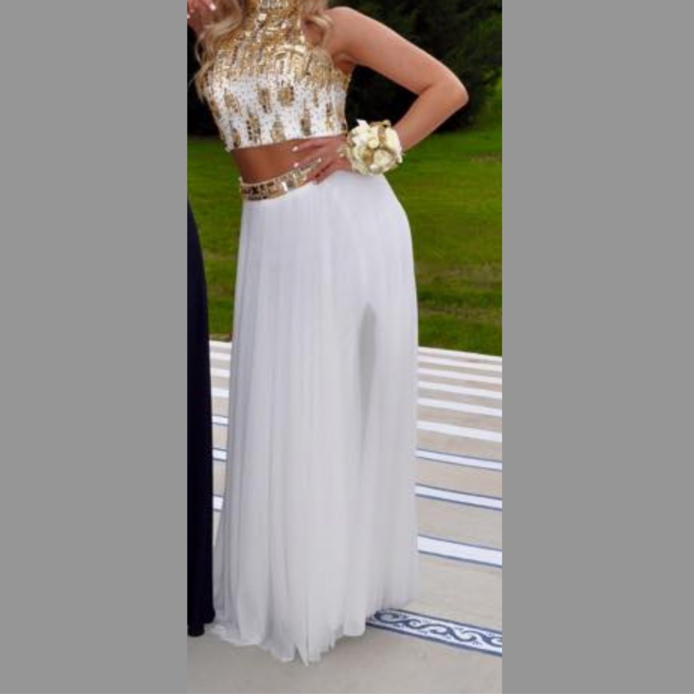 Sherri Hill White and Gold Dress